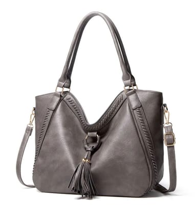 Women's PU Leather Large Shoulder Zipper Handbag (Grey)