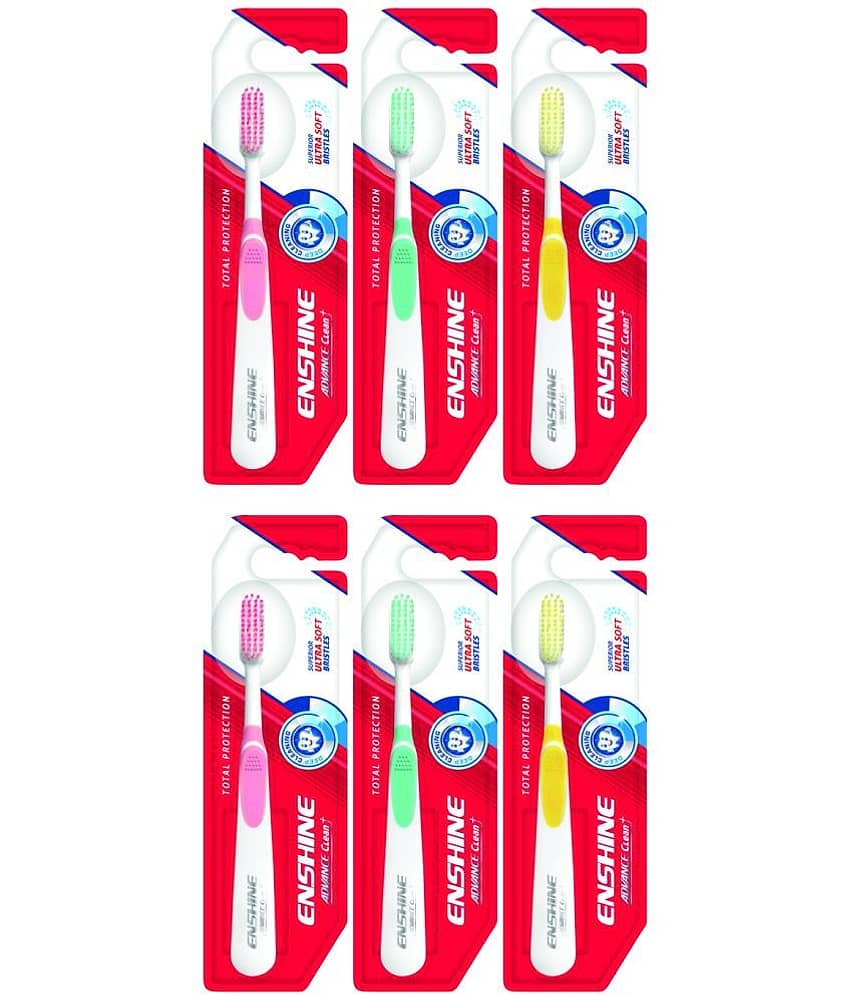 ENSHINE Advance Clean Toothbrush with Ultra Soft Bristles & Effective Tongue Cleaner ( Pack Of 6 )