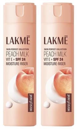 LAKMÉ Peach Milk Face Moisturizer SPF 24 PA++ 120ml, Daily Light Sunscreen Lotion With Vitamin C For Glowing Skin, Sun Protection For Women Of Oily Skin (Pack Of 2) LAKMÉ Peach Milk Face Moisturizer SPF 24 PA++ 120ml, Daily Light Sunscreen Lotion With Vi