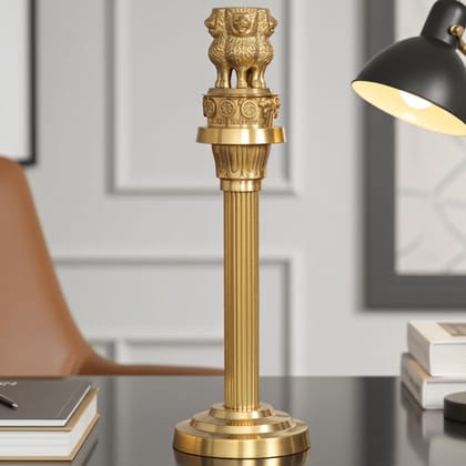 Handmade Brass Ashoka Lath Showpiece � Premium Indian Heritage Decor, Height : 11.2 Inch (FMAS691 F)