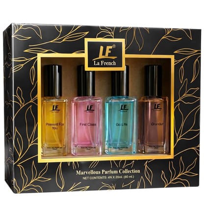 La French Marvellous Perfume Collection Gift Set 4 20ml (80ml) | Long-Lasting Unisex Fragrance Set | Premium Perfumes for Men & Women | Ideal Gift for All Occasions