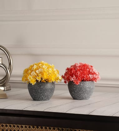 Foliyaj Set of 2 Artificial Plants with red and Yellow Flowers with pots|Bonsai Tree|Artificial Flower|with Pot|Home D�cor for Living Room Home Office Shop|House|Gift|Decoration
