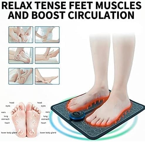 Portable EMS Foot Massager Pad for Feet & Legs, Rechargeable Muscle Relaxation Mat with Multiple Massage Modes