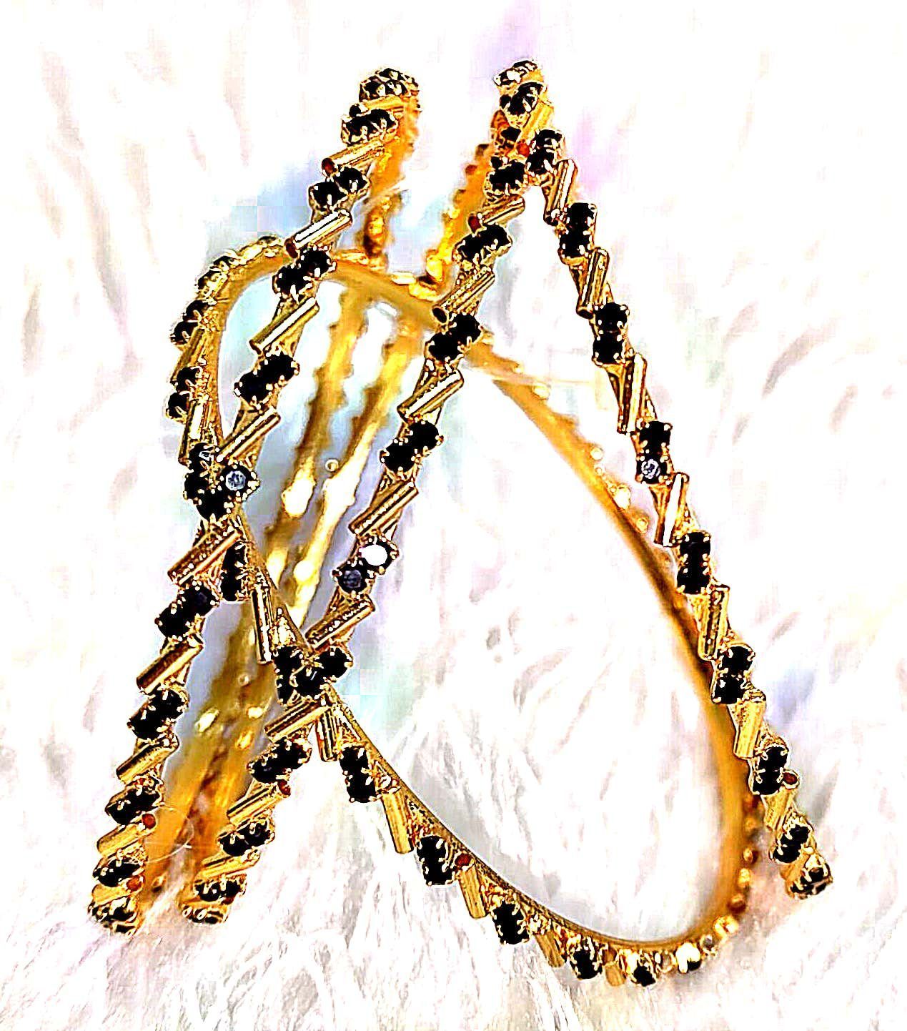 Gold Plated Black Stone Bangle Set