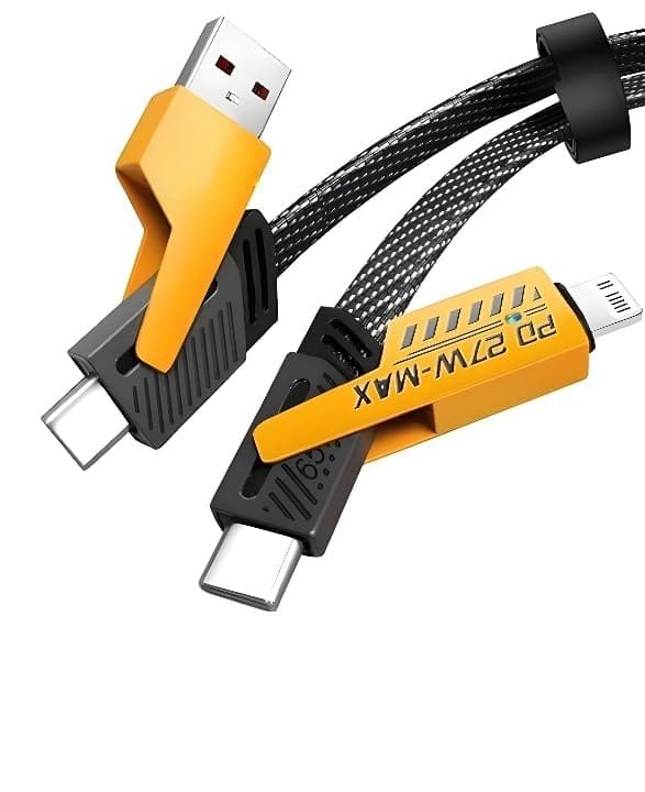 MuscleGrid 4-in-1 Metal Alloy Charging Cable, 65W Fast Charging, Braided, Multiple Ports for iPhone and Laptop ( Best Quality ) ( Loos Packing )