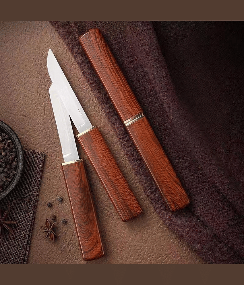 BLUE HOME AND KITCHEN Brown Stainless Steel Knife Set Blade Length 9 cm (Pack of 1)