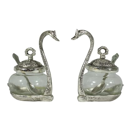 Dreamkraft White Metal Swan (Duck) Glass Bowl with Spoon Dry Traditional Serving Bowl Set (Silver - 12 x 9 x 15 cm) Dreamkraft White Metal Swan (Duck) Glass Bowl with Spoon Dry Traditional Serving Bowl Set (Silver - 12 x 9 x 15 cm)