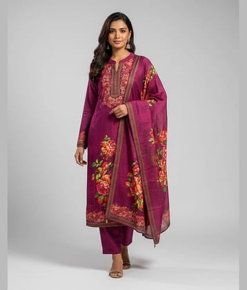 WOOL'S KART Women Woollen Printed A-line Kurti With Palazzo ( Fluorescent Pink )