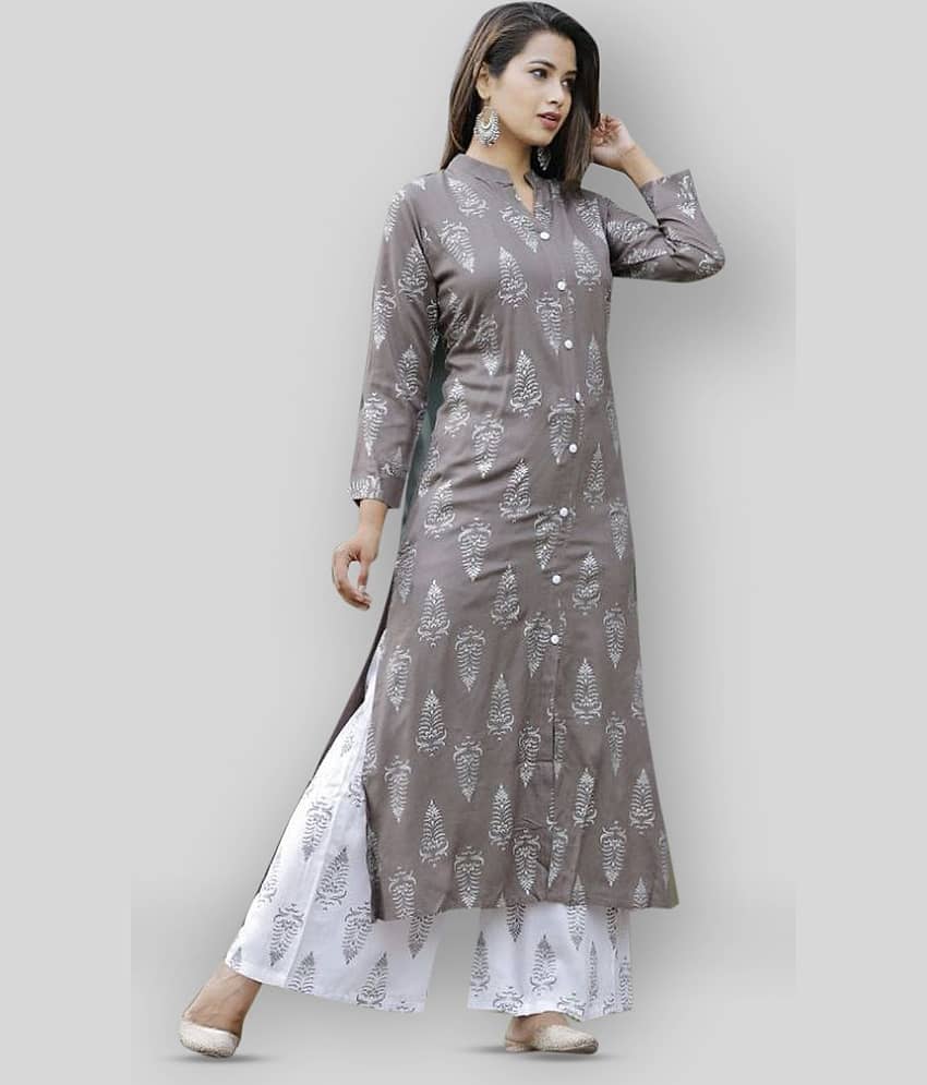 LEE MODA EXPORT Women Rayon Printed Kurti With Pants ( Light Grey )