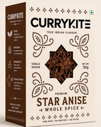 Currykite Whole Star Anise 50g | Chakri Phool | Biryani and Garam Masala Spice