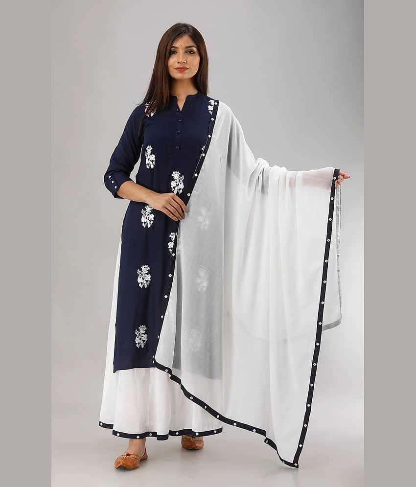 MAUKA - Blue Straight Rayon Women's Stitched Salwar Suit ( Pack of 1 )