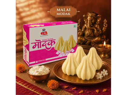 LAL Sweets Malai Modak 200g, Traditional Indian Sweet, Ganesha Chaturthi Special, Premium Malai Modak, Festive Mithai Dessert for Celebrations