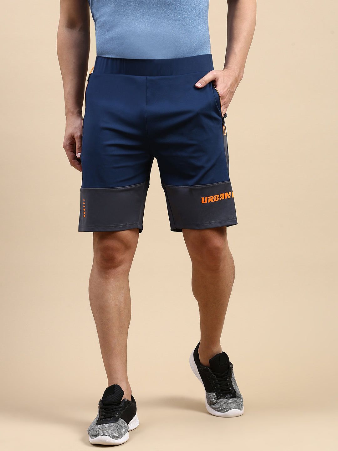 Classic Polo Men's Polyster Navy/Grey Slim Fit Active Wear Shorts