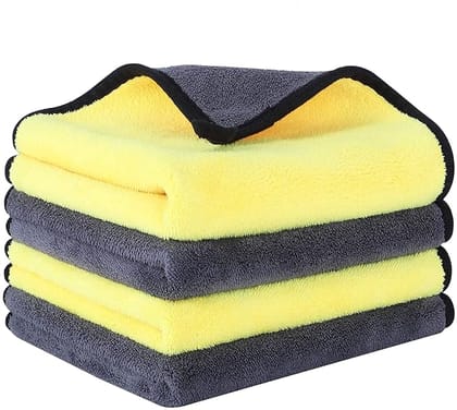 Auto Hub Heavy Microfiber Cloth for Car Cleaning and Detailing, Double Sided, Extra Thick Plush Microfiber Towel Lint-Free, 800 GSM (Size 40cm x 40cm)/Pack of 4, Color: Yellow Auto Hub Heavy Microfiber Cloth for Car Cleaning and Detailing, Double Sided, Extra Thick Plush Microfiber Towel Lint-Free, 800 GSM (Size 40cm x 40cm)/Pack of 4, Color: Yellow