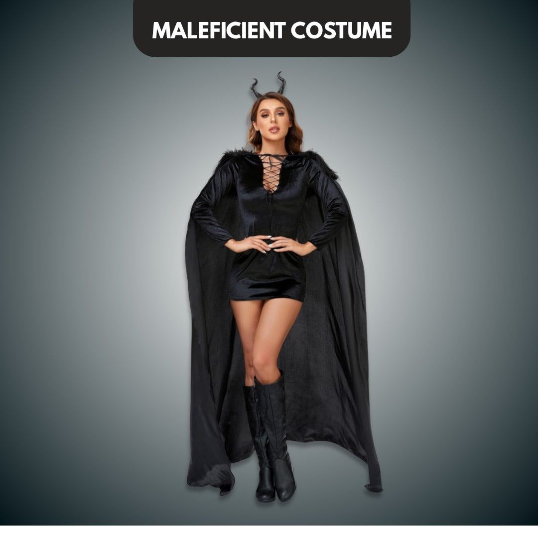Maleficient Velvet Costume with Cape and&nbsp;Headband