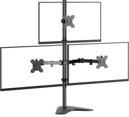 Triple Monitor LED Stand (1x3) Height Adjustable Desk Mount, Free-Standing Arm for 3 Monitors Triple Monitor LED Stand (1x3) Height Adjustable Desk Mount, Free-Standing Arm for 3 Monitors