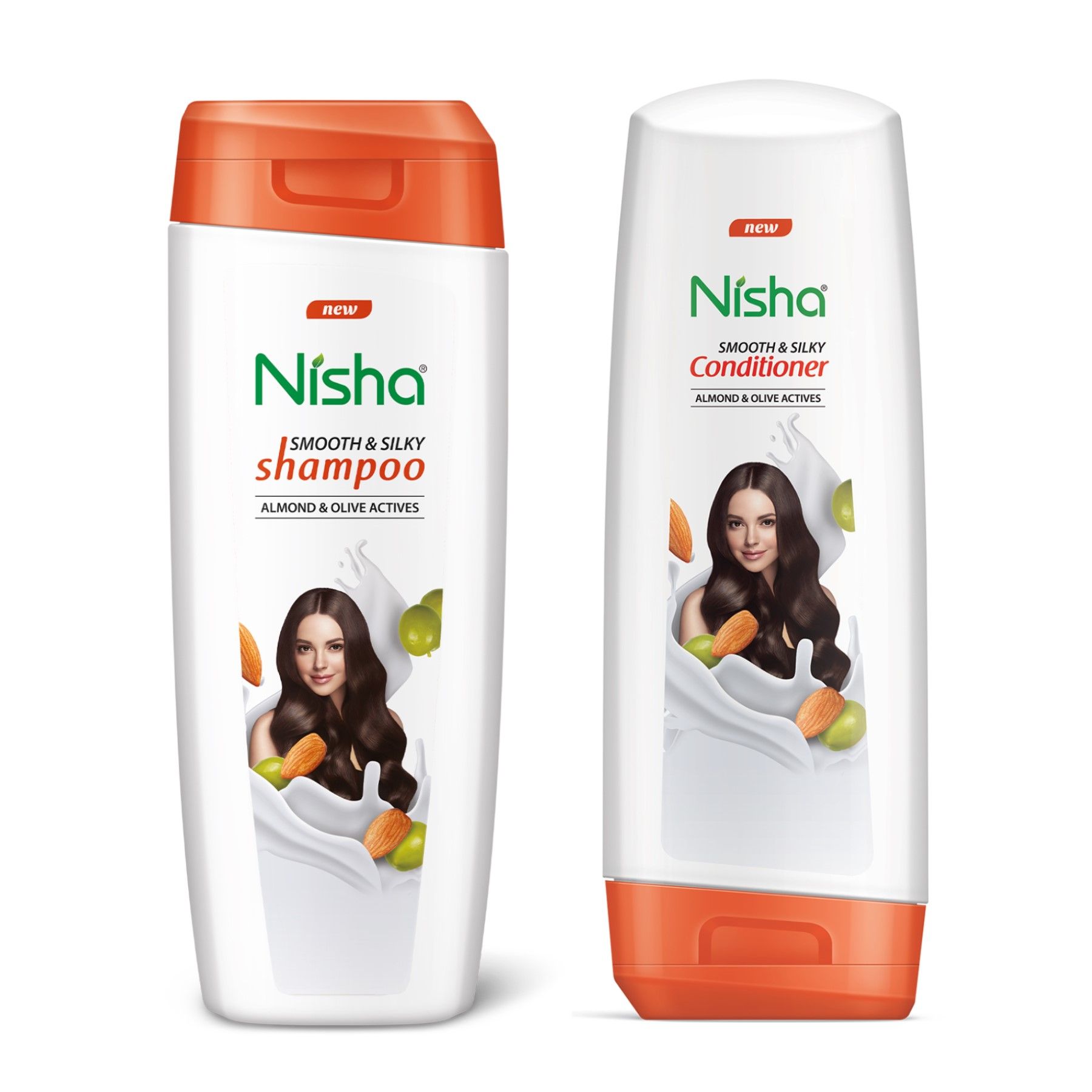 Nisha Shampoo and Conditioner Combo Pack 180ml, Almond & Olive Actives Shampoo Conditioner for Smooth Soft & Silky Hair