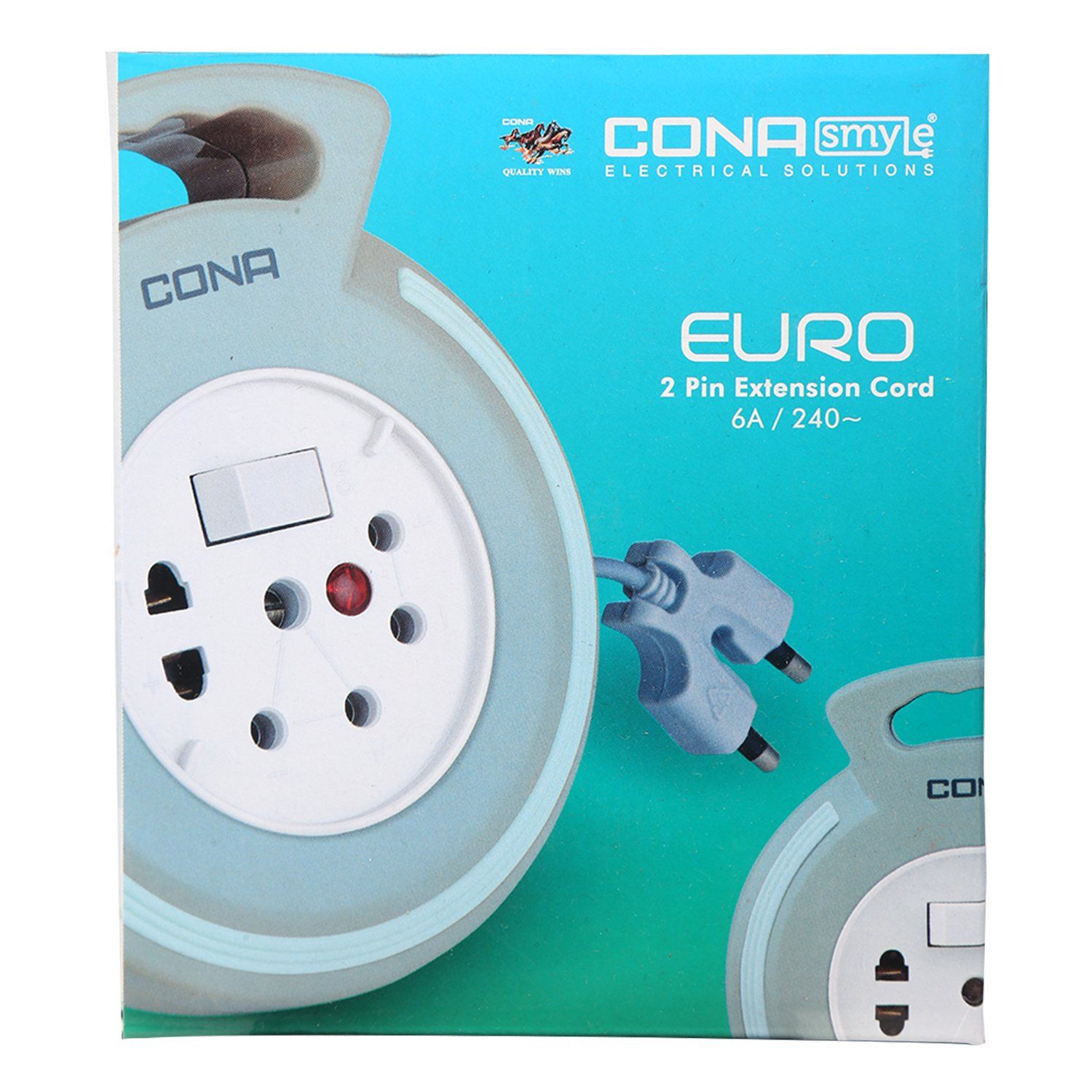 Cona Smyle Euro Flex Box / Extension Cord with 4-meter Wire (White with Green Ring)
