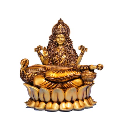 Artarium Auspicious Saraswati Maa Murti Goddess Siddhi Mata Idol Murti Shree Saraswati Resin Mata Statue Decorative Showpiece For Car Dashboard Home Decor Temple Study Room (Lotus Saraswati Ji 4 Inch)