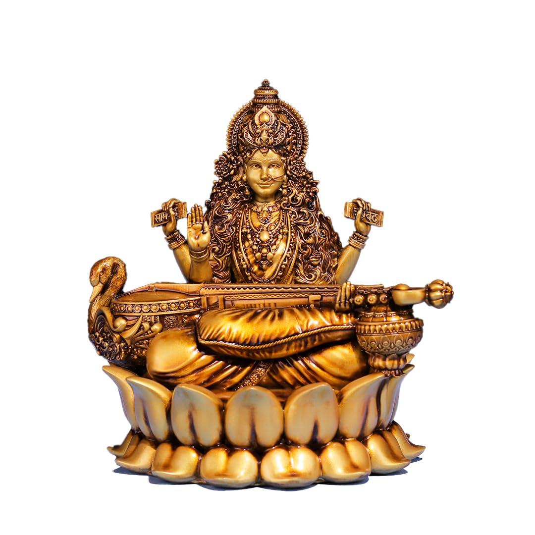 Artarium Auspicious Saraswati Maa Murti Goddess Siddhi Mata Idol Murti Shree Saraswati Resin Mata Statue Decorative Showpiece For Car Dashboard Home Decor Temple Study Room (Lotus Saraswati Ji 4 Inch)