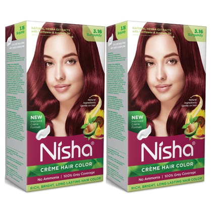Nisha Creme Hair Color Burgundy 60g Pack of 2, Permanent Hair Colour, No Ammonia, 100% Grey Coverage