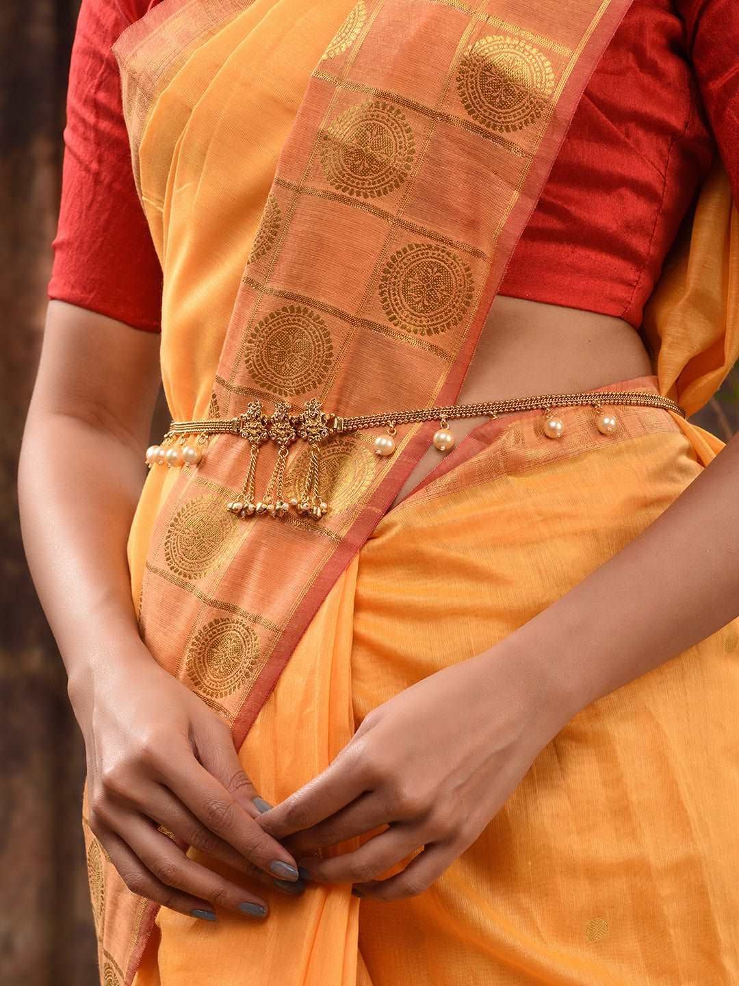 Gold Plated Kemp stone studded Pearl Beaded Kamarbandh