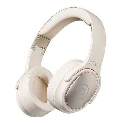 pTron Studio Pro w/ 65Hrs Playtime, Wireless Over Ear Headphones w/HD Mic, Dual Device Pairing, TruTalk AI-ENC Calls, Low-Latency Game & Music, 40mm Drivers, BT5.4, Type-C Fast Charging (Beige) pTron Studio Pro w/ 65Hrs Playtime, Wireless Over Ear Headph