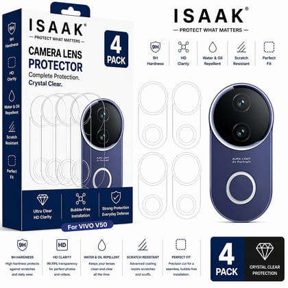 ISAAK Back Camera Lens Protector compatible for Vivo V50 5G (Pack of 4) ISAAK Back Camera Lens Protector compatible for Vivo V50 5G (Pack of 4)