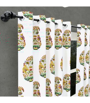 Floral Valley Kairi Print Curtains  Hand Block Bunai Pattern in Cotton  ( 7 feet  )