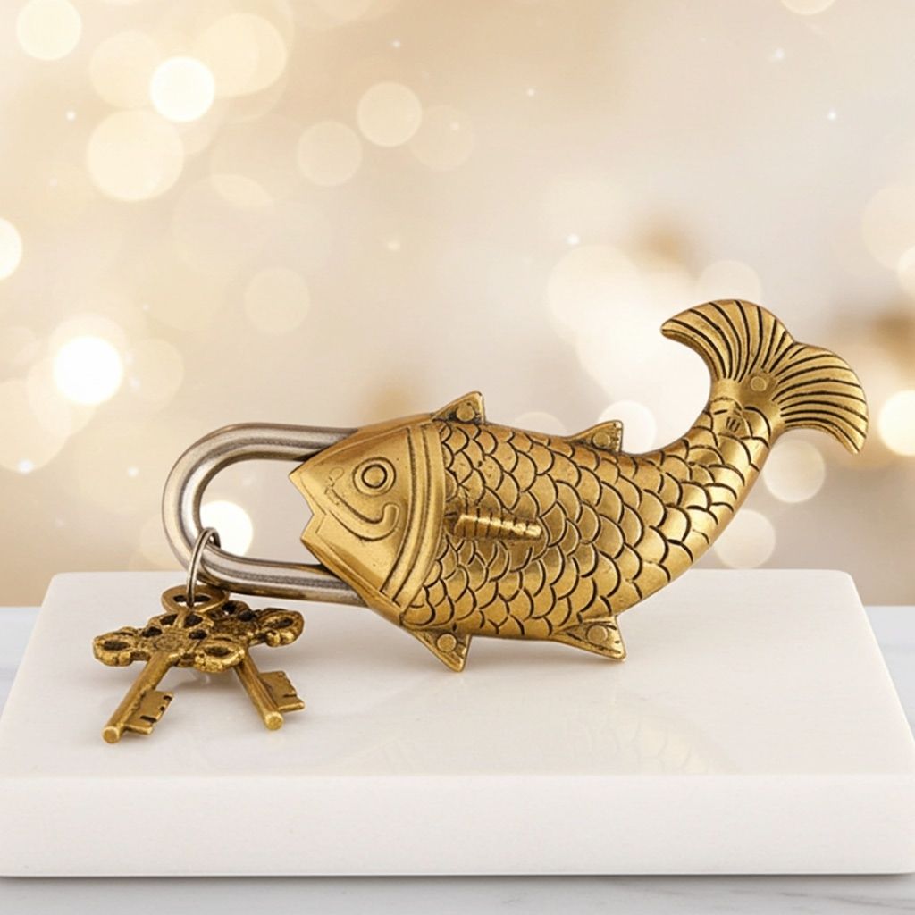 Brass Showpiece & Working Fish Shape Lock (BSMAS1486 A)