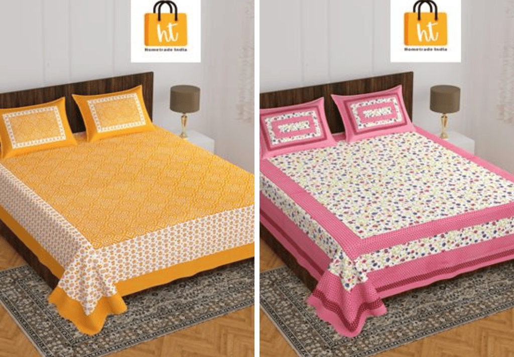 3001-Hometrade India-Standard King Size (90*108 Inches) Double Bedsheet With 2 Pillow Cover-RJ-14-Jaipur lining-3838