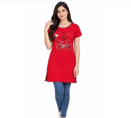 Women Casual Charcoal Grey Printed Long  T-Shirt