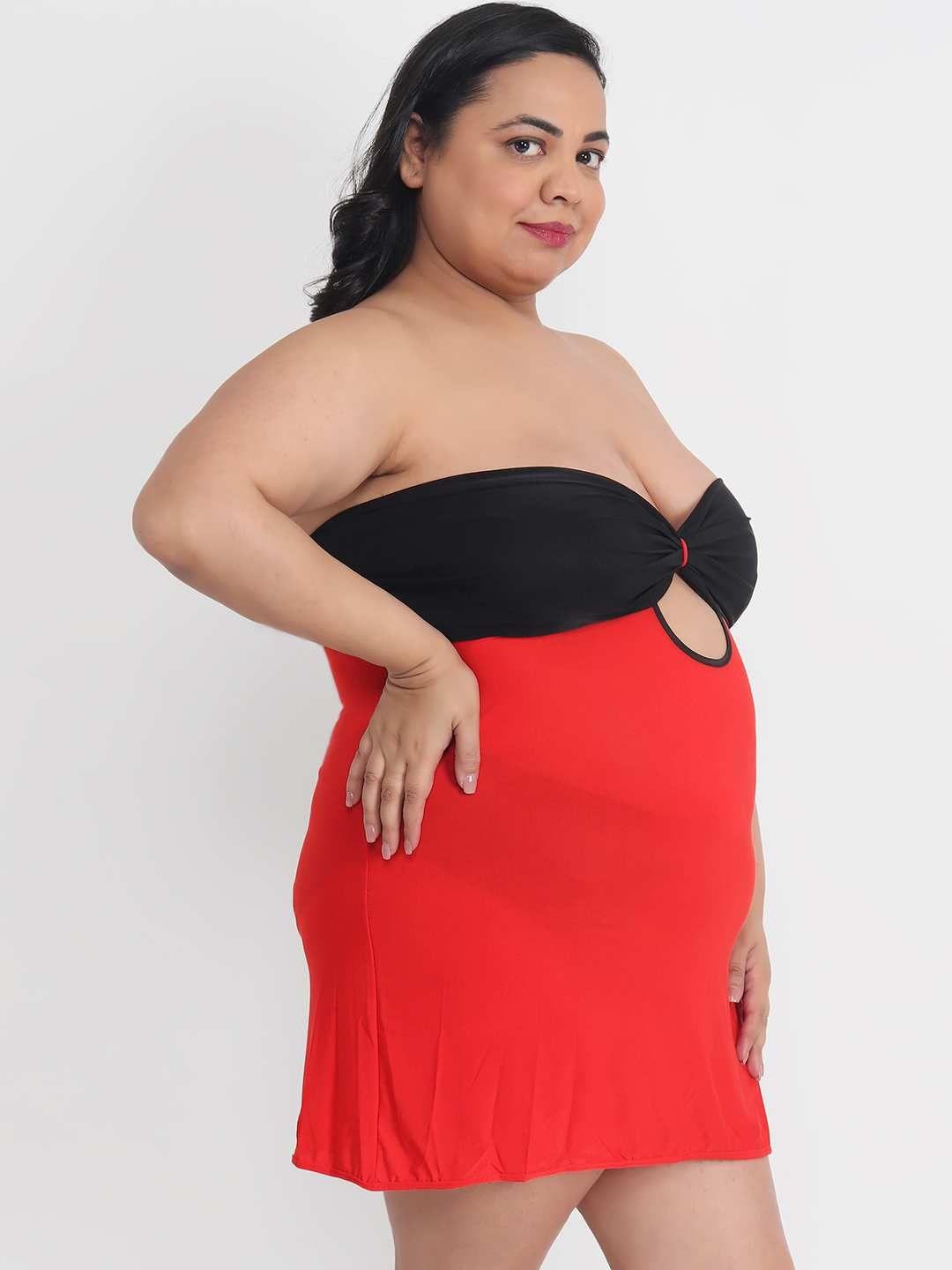 Plus Size Sexy Red Bridal Babydoll Bikini Dress for Honeymoon BB5Rd