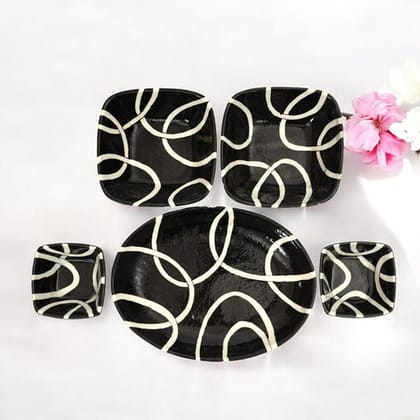 Modern Black & White Blue Pottery Bowl & Plate Set  Handcrafted Jaipur Art