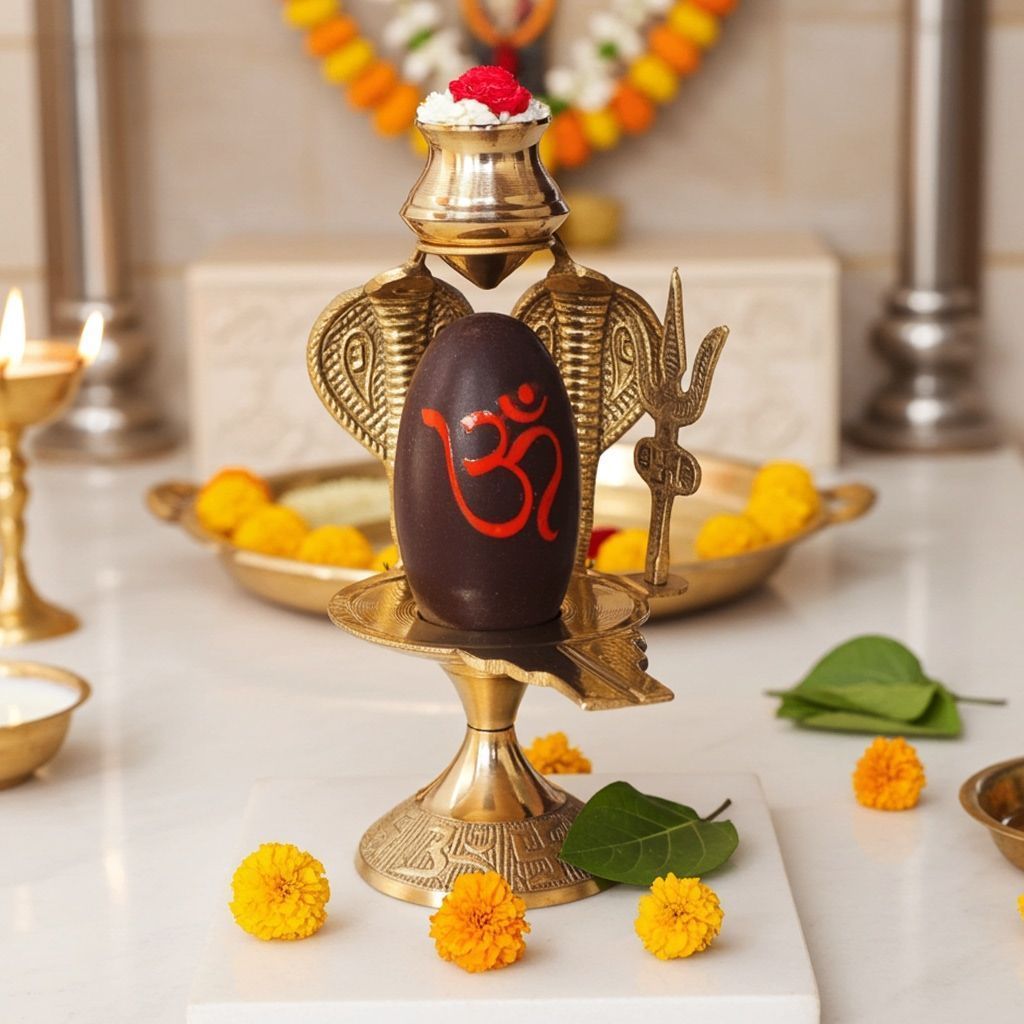Brass Navdev Shivling � Size 4 Navgrah Lingam, 5, Height : 5.8 Inch (ZMAS464 E)