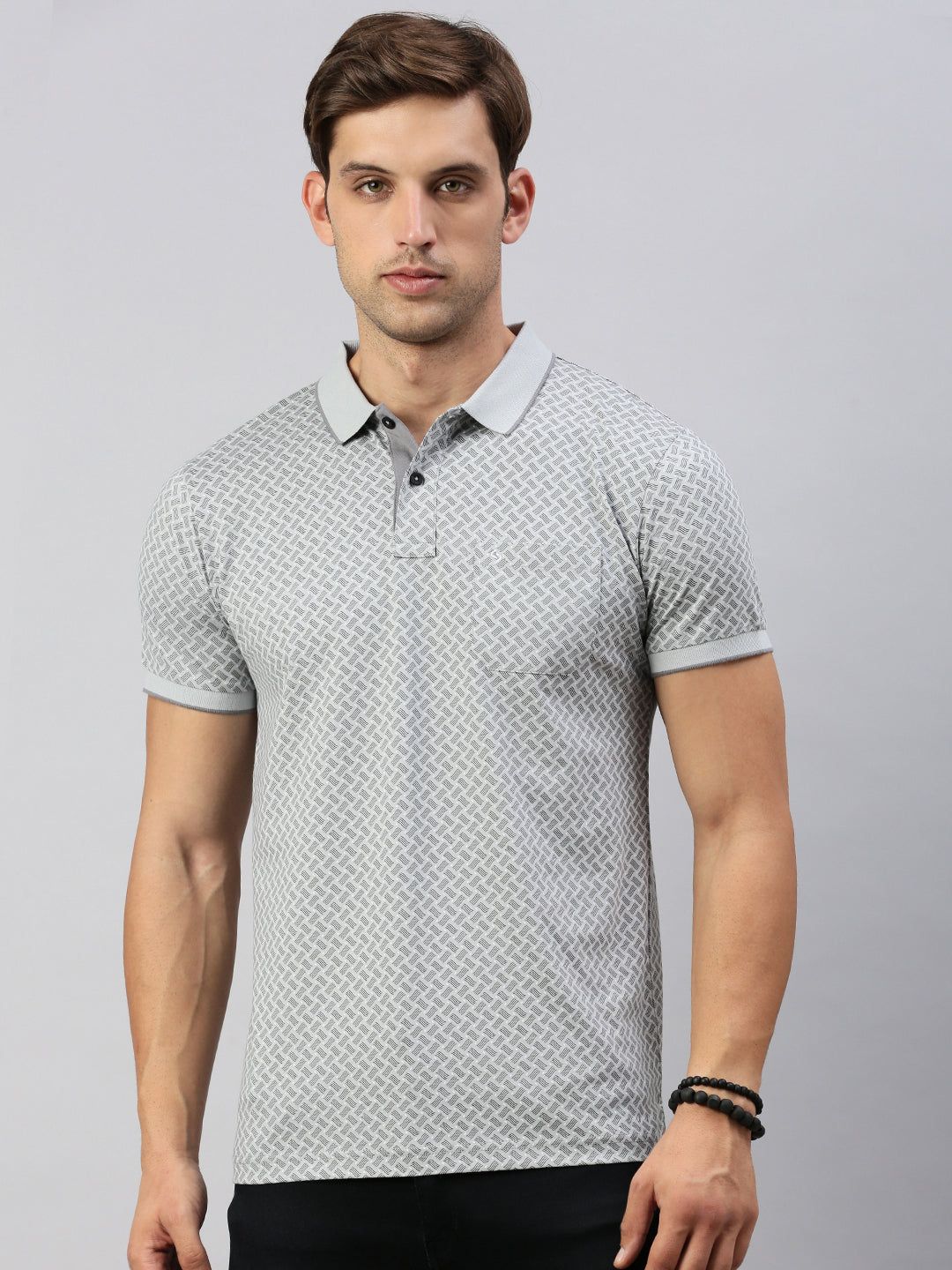 Classic Polo Men's Half Sleeve Grey/Black Polo Neck Cotton Slim Fit T Shirt | BELLO - 299 A SF P