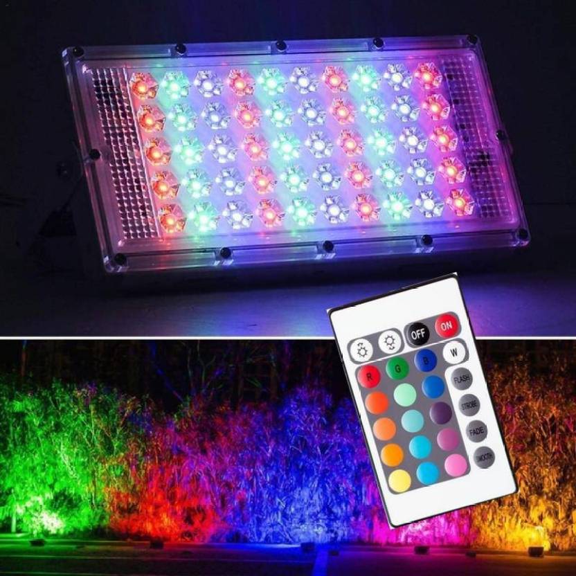 SPARKWORLD 50W RGB LED Flood Light | IP65 Waterproof Brick Light with Remote | Pack of 1 | Multicolor Outdoor Lamp Blue, Red, Pink, Yellow | Colour: Multicolor (Pack of 1)
