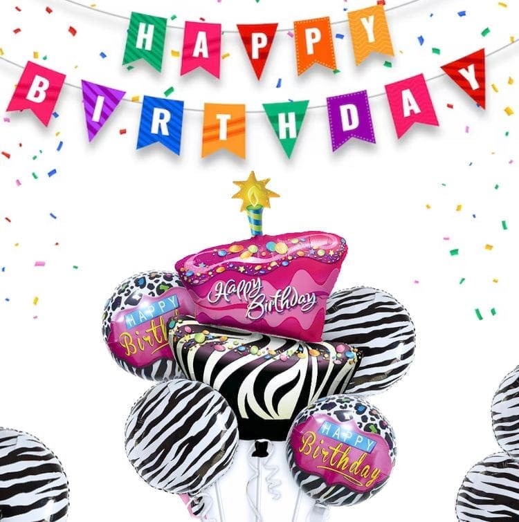 Happy Birthday Pink & Black Zebra Stripes Balloon