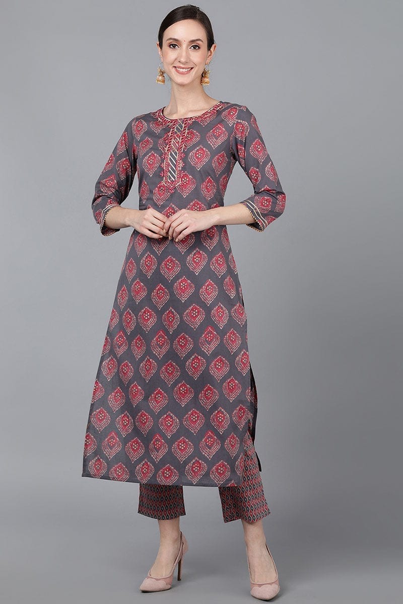 Mauve Cotton Geometric Printed Kurta VCK8815