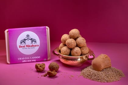 Desi Mitahara's Urad Dal Ladoo - Made with Urad Dal, Jaggery & Cow Ghee - Traditional Indian Sweet - Healthy, Nutritious Snack - 480g Pack - No Artificial Colours - Suitable for All Ages Desi Mitahara's Urad Dal Ladoo - Made with Urad Dal, Jaggery & Cow Ghee - Traditional Indian Sweet - Healthy, Nutritious Snack - 480g Pack - No Artificial Colours - Suitable for All Ages