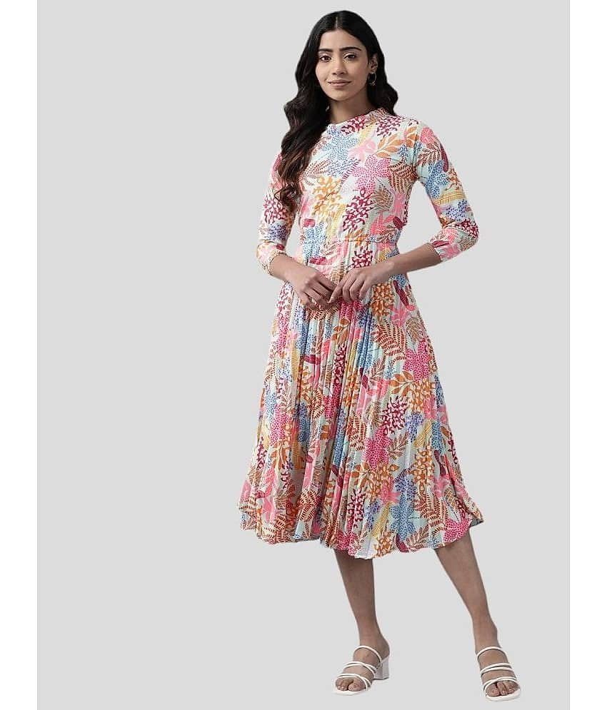 Aarika Women Crepe Printed Fit & Flare Dress ( Multi Color )