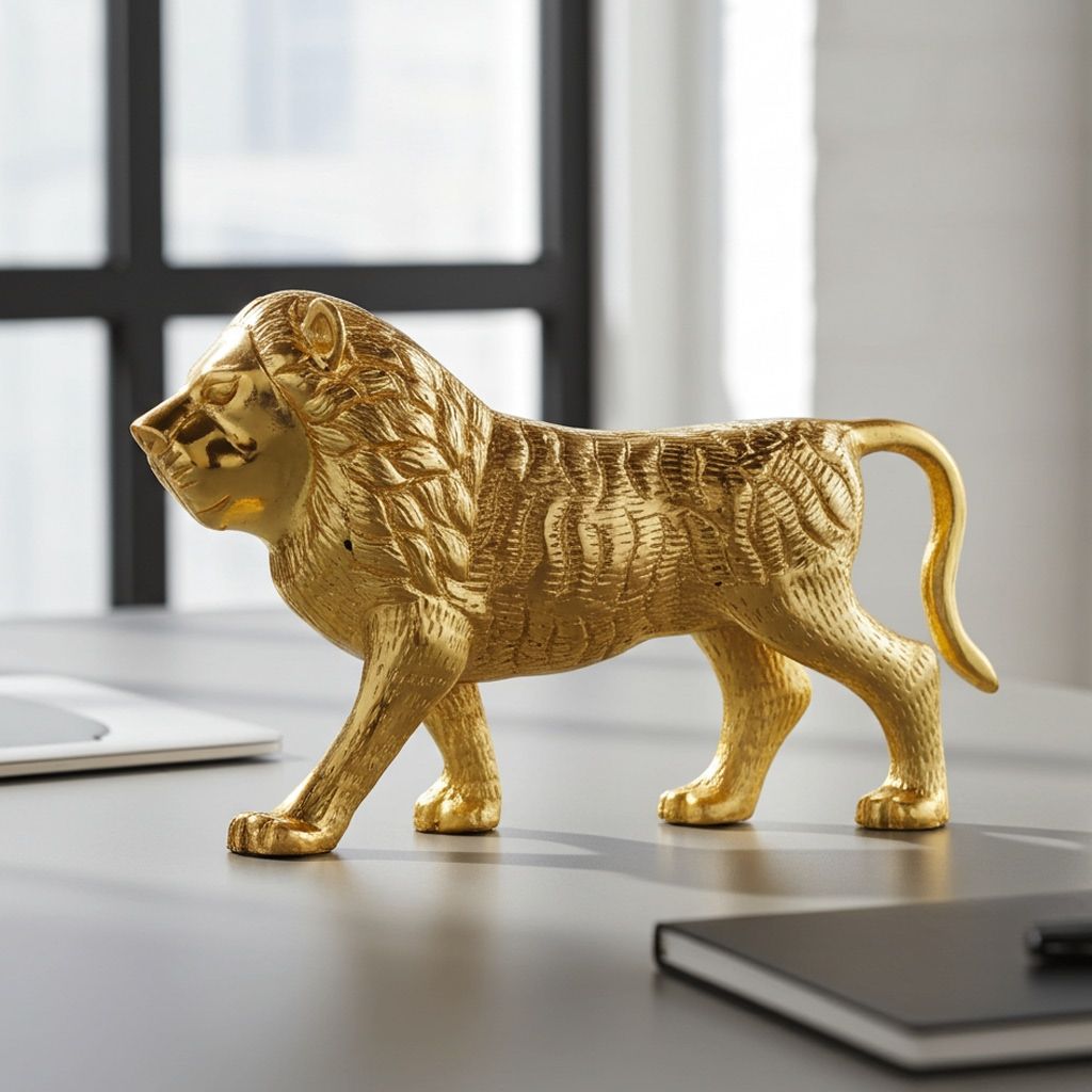 Gold Finish Aluminium Lion Statue � Luxury Animal Showpiece for Home & Office Decor, Height : 5.6 Inch (ASMAS214 G)