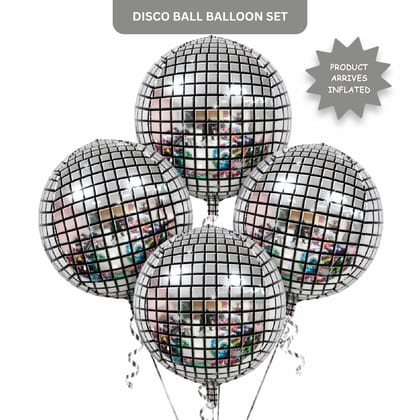 Silver Disco Ball Foil Balloons Set of 4 | Helium Filled & Delivers Inflated | Party Decoration for Birthday, Anniversary & New Year