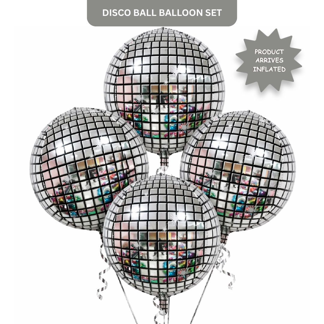 Silver Disco Ball Foil Balloons Set of 4 | Helium Filled & Delivers Inflated | Party Decoration for Birthday, Anniversary & New Year