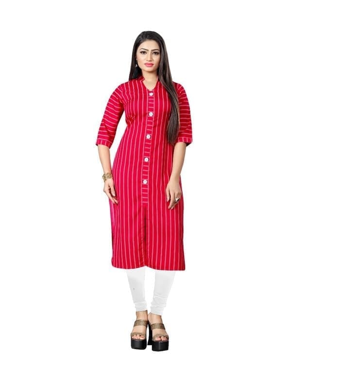 Women's Casual 3/4th Sleeve Floral Printed Crepe Kurti (Red, S)-PID46189
