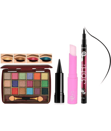 swenky eyeshadow with eyeliner bold eye kajal & color changing lip balm (Pack of 4)