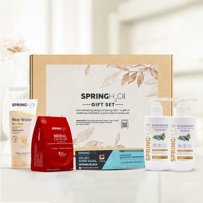 Spring H2O Personal Care Gift Set | 5-in-1 Beauty & Grooming Kit for Women & Men | Face Wash, Kajal, Facial Kit, Shampoo & Conditioner | Ideal Gift for Diwali & Rakhi