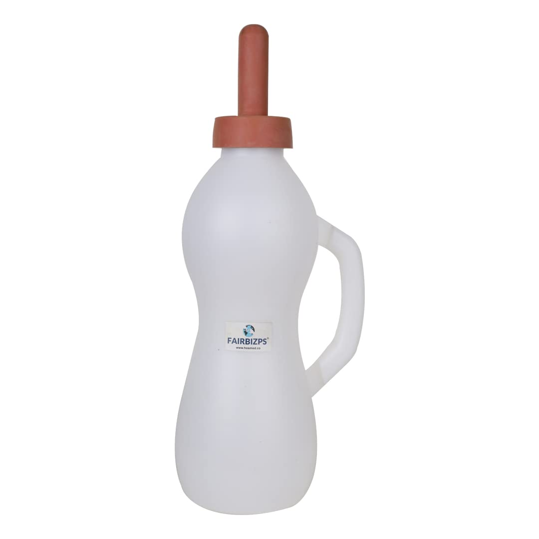 FAIRBIZPS Calf Feeding Milk Bottle, Milk Feeding Bottle for Calf with Nipple, Calf Feeding Bottle White, 2 Liter