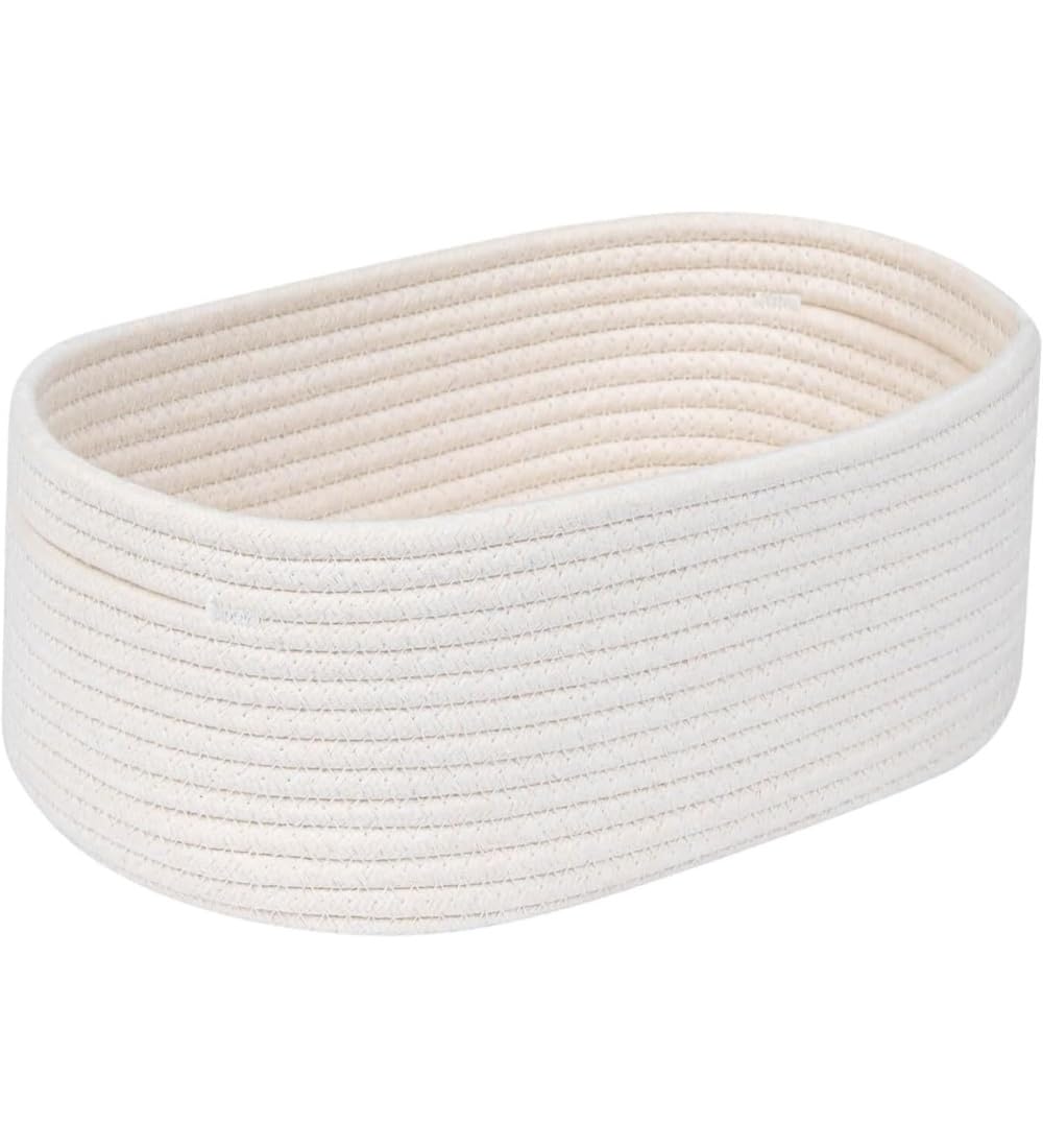 Generic Cotton Oval 10x7x5 Inch Bedside Organizer With Out Lid (White)-PID66451