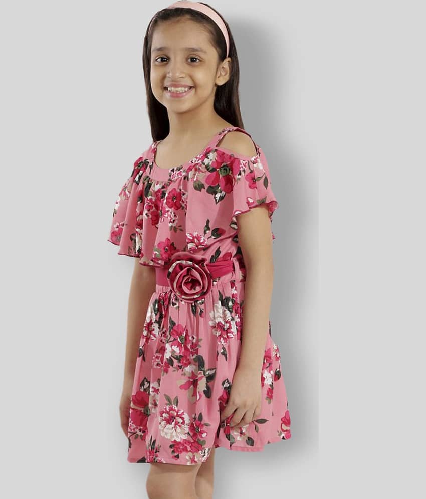 Kids Cave Crepe A-line Dress For Girls ( Pack of 1 , Pink )